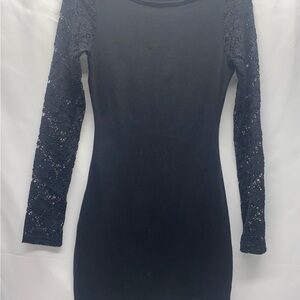 Socialite Black Dress Lace Sleeves Open Area On Back Small WHIMSIGOTH GRUNGE